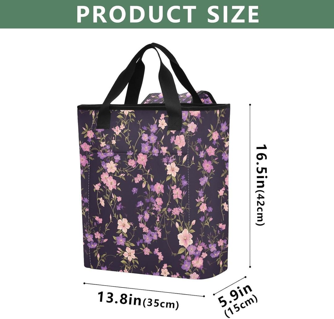 Kühlrucksack mit violetten Blumen, dunkel, isoliert, 41,5 cm, Jungen, grosse Tragetasche für Camping