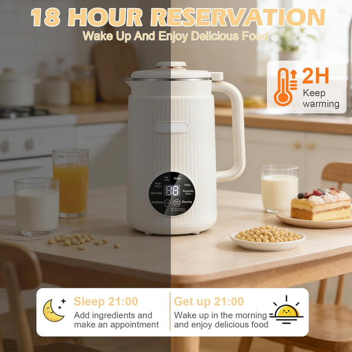 Nussmilchmaschine 8-in-1, Pflanzenmilchbereiter 1200 ml mit Selbstreinigung, Warmhaltefunktion &amp; Tim