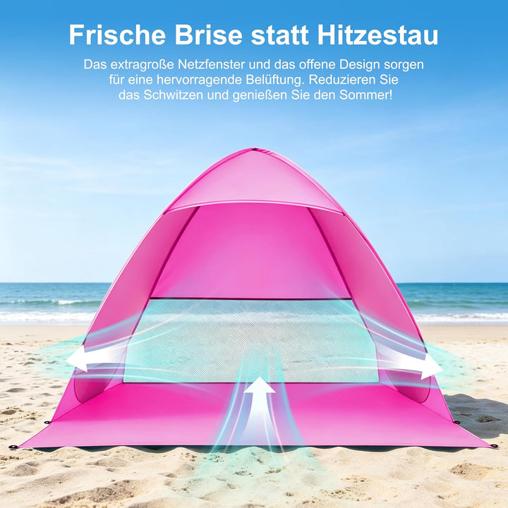XXL Strandmuschel Pop Up für 3 Erwachsene oder 5 Kinder (200x165x130cm) - Silberbeschichtetes Strand