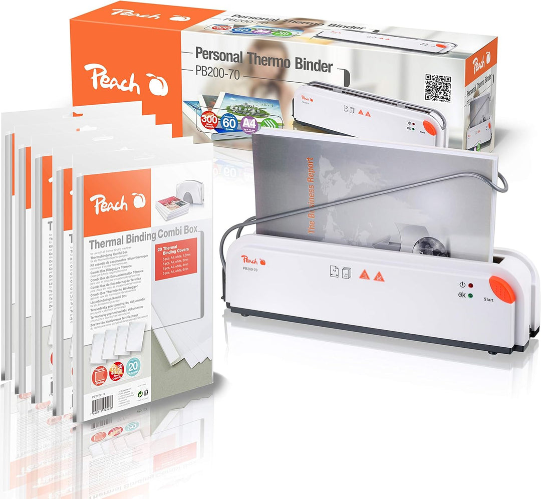 Peach Thermobindegerät DIN-A4 - Testsieger* - inkl. 5x PBT100-14 - 5x 20 verschiedene Thermalbindema