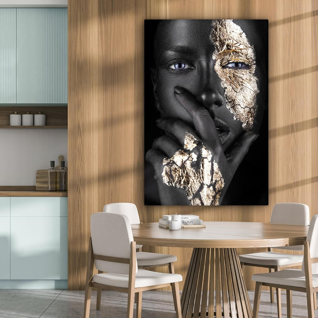 MuchoWow© Bild auf Leinwand Gross 80x120 cm XXL Schlafzimmer Bilder Wand Goldene Deko Wohnzimmer Mod