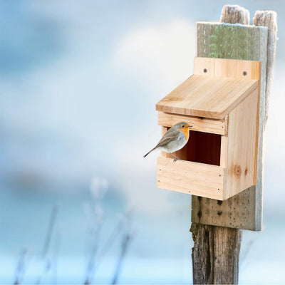 Relaxdays Nistkasten für Vögel & Halbhöhle Nistkasten, Vogelkasten zum Aufhängen, unbehandeltes Holz