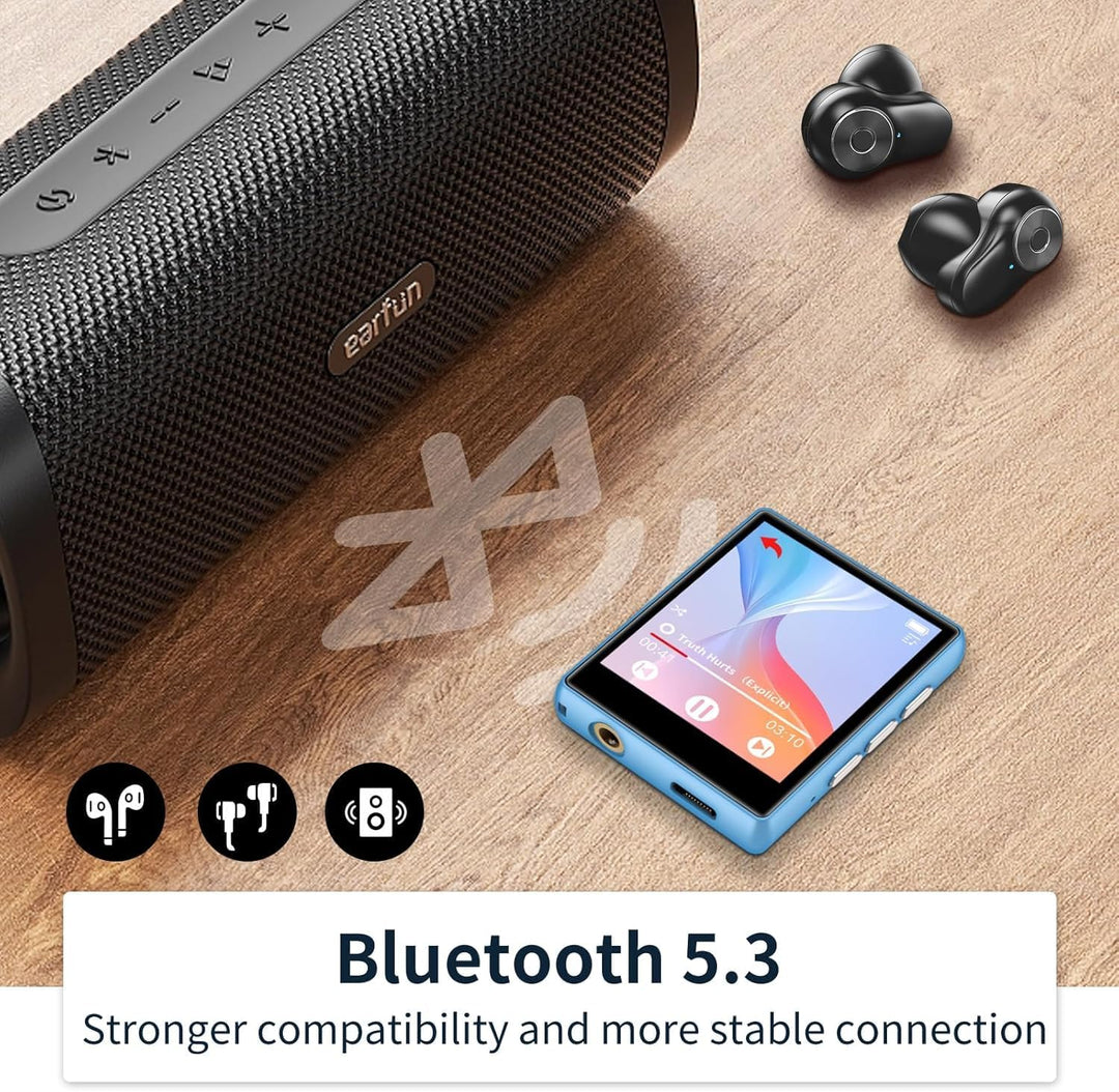 64GB MP3 Player Bluetooth 5.3, Mini Music Player mit Lautsprecher, FM Radio, Diktiergerät, E-Book, H
