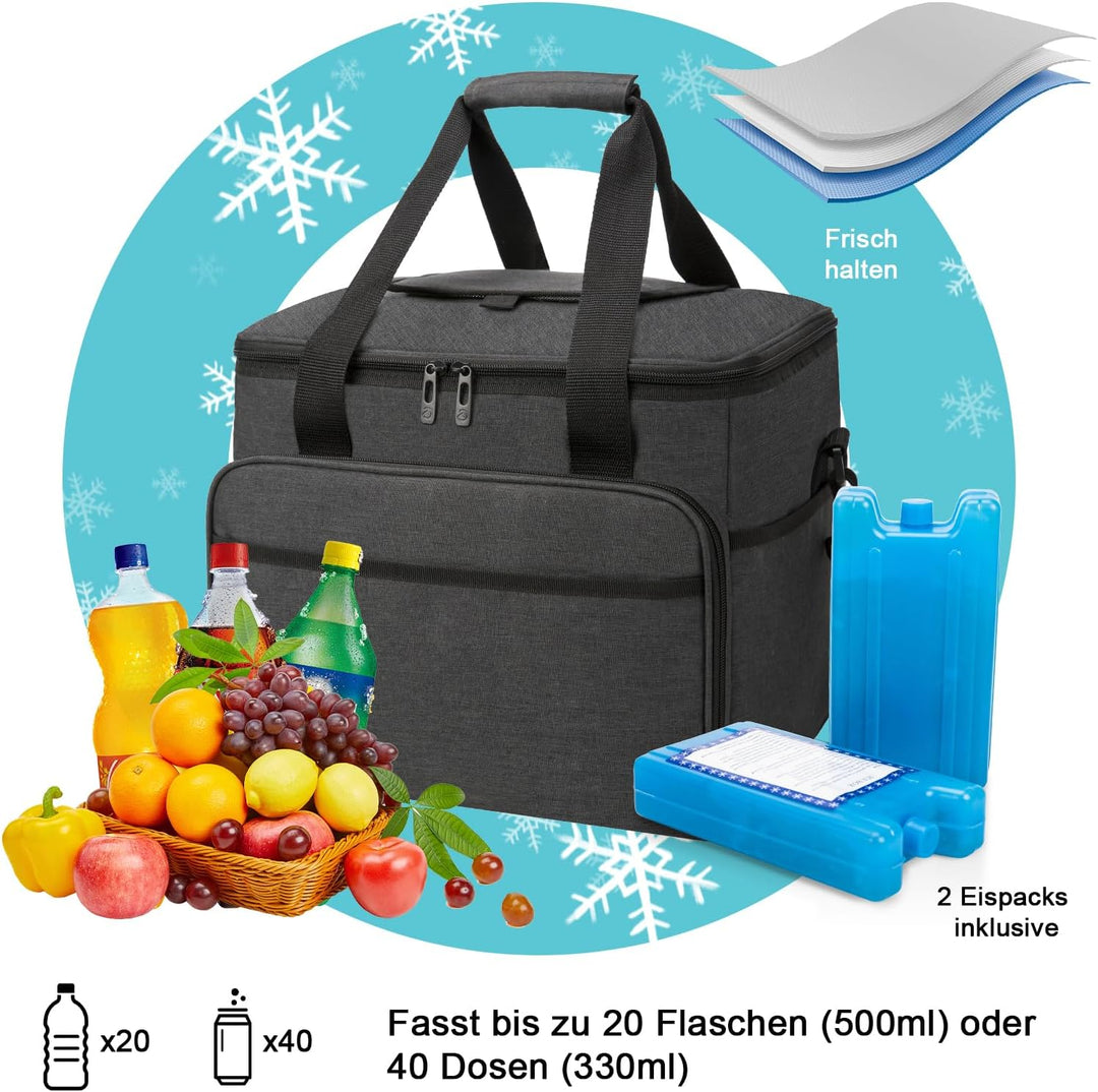 ALLCAMP 30L Kühltasche Faltbare Picknicktasche Thermo Tasche Isoliertasche Kühlkorb Kühlbox isolierb