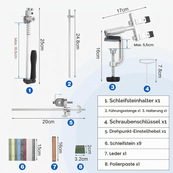 Messerschärfer Profi Messerschärfsystem RX-009, 360° Drehung mit Festem Winkel, Präzisions-Schärfger