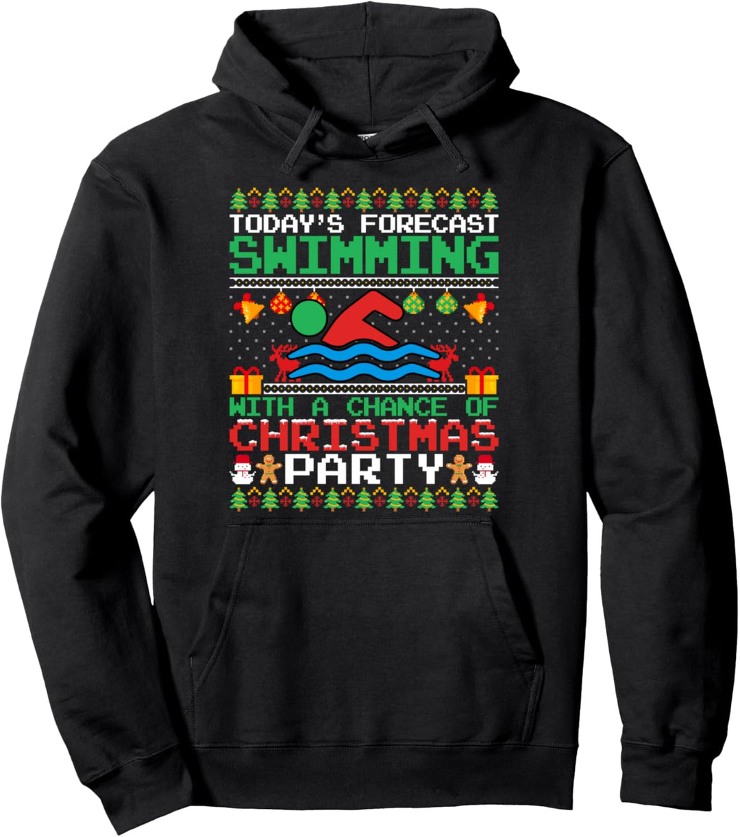 Swimming Christmas Party Swim Swimmer Christmas Ugly Style Pullover Hoodie
