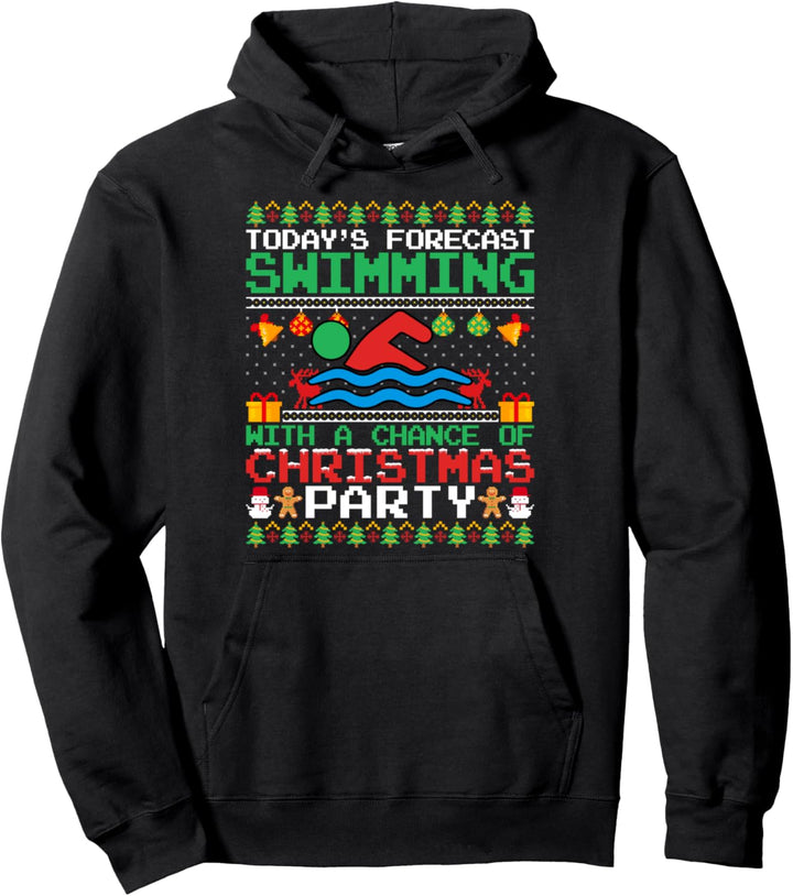 Swimming Christmas Party Swim Swimmer Christmas Ugly Style Pullover Hoodie