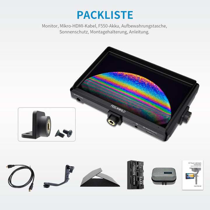 Feelworld S55 5.5 Zoll DSLR Kamera Field Monitor Small Full HD 3DLUT 1920x1152 IPS Peaking Focus Vid