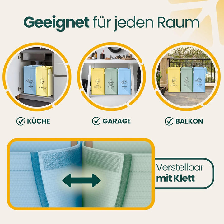 Norggo Set aus 3 Müllsäcken für Mülltrennung, 40L - Mülltrennsystem 3fach für Papier, Kunststoff und