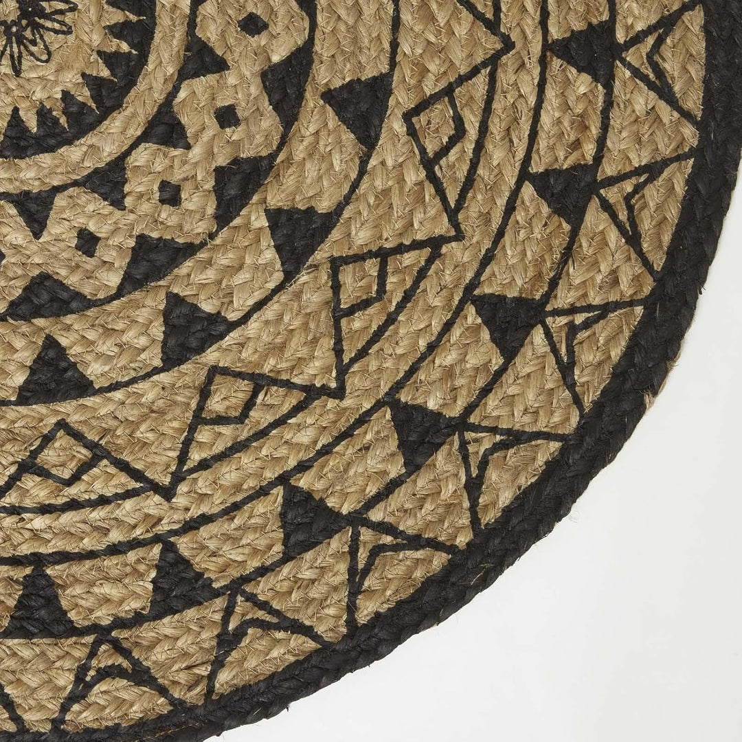 Homescapes Mandala Jute-Teppich Rund 70 cm, Schwarz-Natur, Geflochten, Geometrisch Gemustert 70 cm R