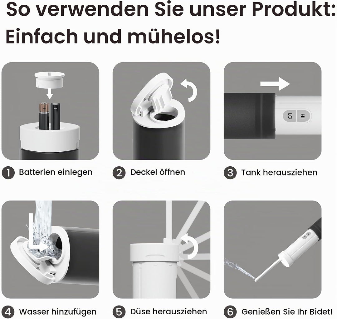 VOVO Go Tragbare Elektrische Reisebidet – 2 Einstellbare Druckstufen, Kompaktes Handbidet, Ideal Für