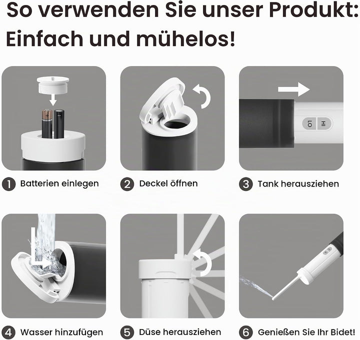 VOVO Go Tragbare Elektrische Reisebidet – 2 Einstellbare Druckstufen, Kompaktes Handbidet, Ideal Für