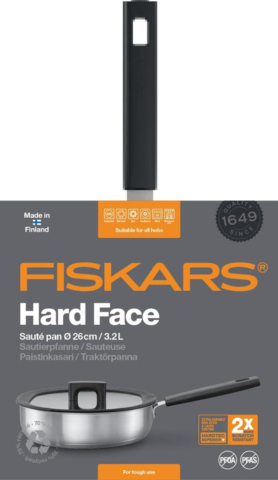 Fiskars Sautierpfanne mit Deckel, Ø 26 cm, Füllmenge: 3,2 Liter, Für alle Kochfelder geeignet, Rostf