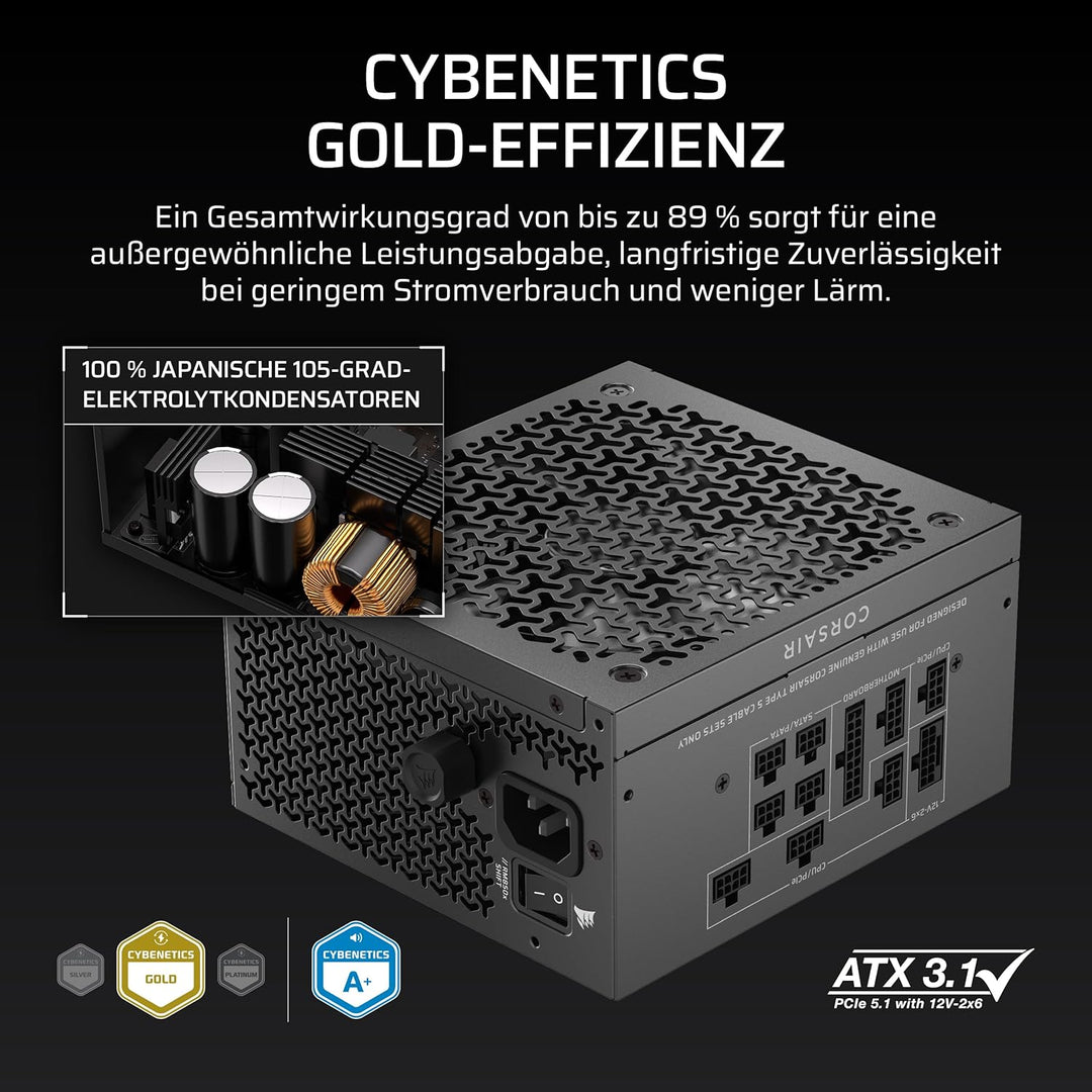 CORSAIR RM850x Shift (2025) Vollmodulares ATX-Netzteil – Modulare Seitenschnittstelle, 12-V-2x6-Kabe