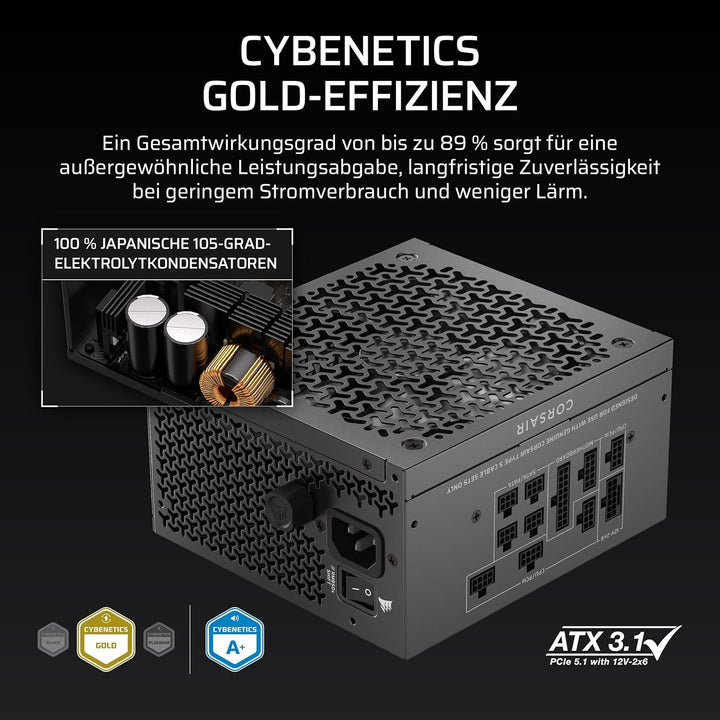 CORSAIR RM850x Shift (2025) Vollmodulares ATX-Netzteil – Modulare Seitenschnittstelle, 12-V-2x6-Kabe