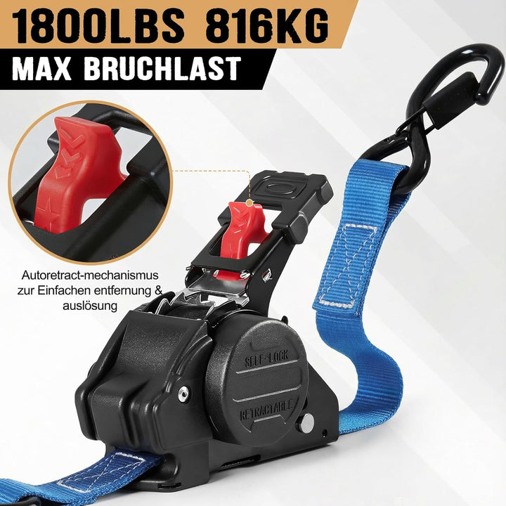 Automatik Spanngurt mit S Haken, 3 m x 25mm Selbstaufrollende Spanngurte, Zurrgurt für LKW, Anhänger