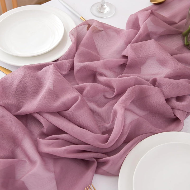 Tischläufer Altrosa Chiffon Tischläufer Hochzeit Stoff für Esszimmer 300 x 70 cm Altrosa-t 70 x 300
