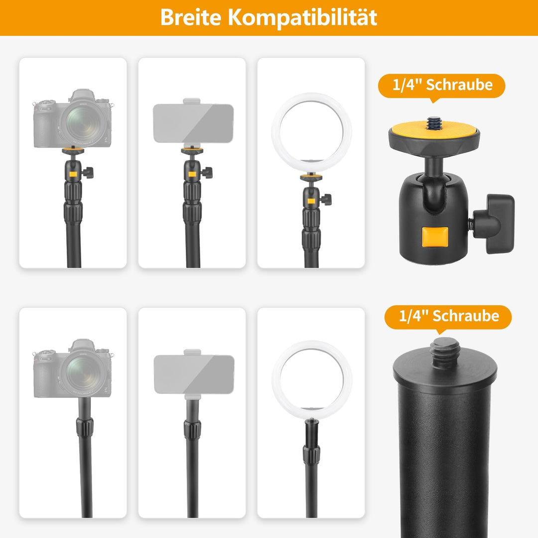 JEBUTU TL253 Kamera Tischstativ Lichtstativ, 43.5-102cm verstellbares Tablet Halterung mit 360ﾟKugel