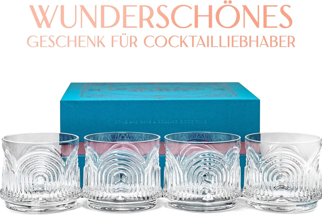 GLASSIQUE CADEAU Vintage Art Deco 1920er Gin, Rum, Whiskey Kurze Cocktailgläser mit Relief | 4er Ges