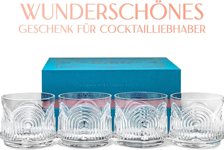 GLASSIQUE CADEAU Vintage Art Deco 1920er Gin, Rum, Whiskey Kurze Cocktailgläser mit Relief | 4er Ges