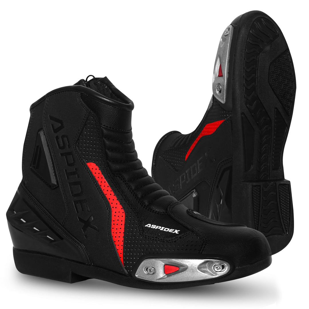 Herren Motorradstiefel Leder Motorrad Stiefel Sport Motorrad Schuhe mit schwarzer Gummisohle Stiefel