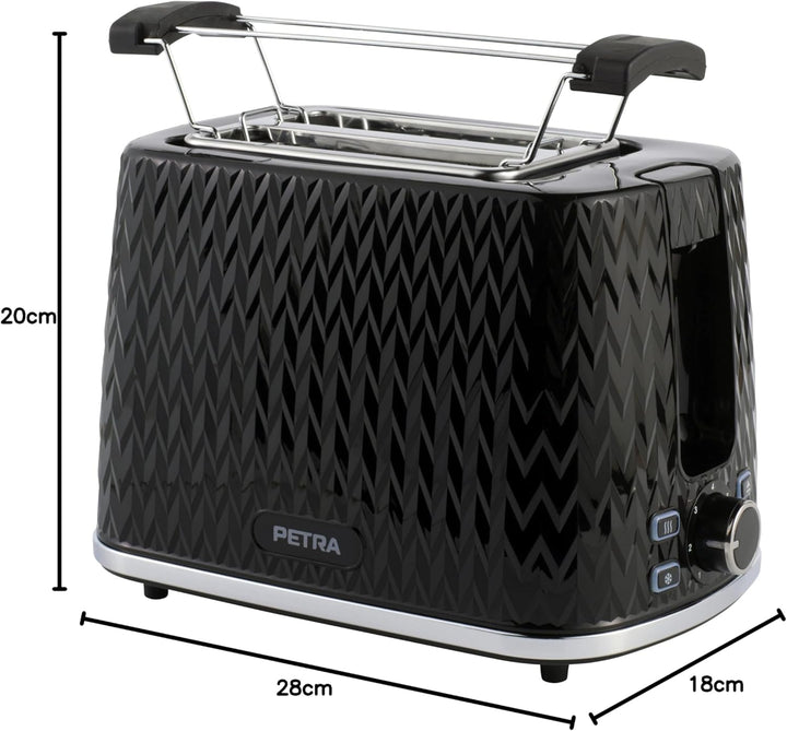 Petra PT3860BLKVDEEU10 2 Scheiben Toaster – mit Brötchenaufsatz, 7 Variabel Bräunungsstufen, Auftaue