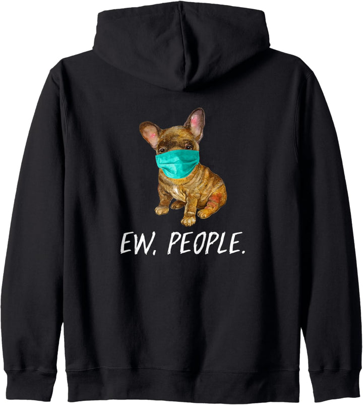 Frenchie mit Gesichtsmaske Mundschutz Hund EW PEOPLE Kapuzenjacke