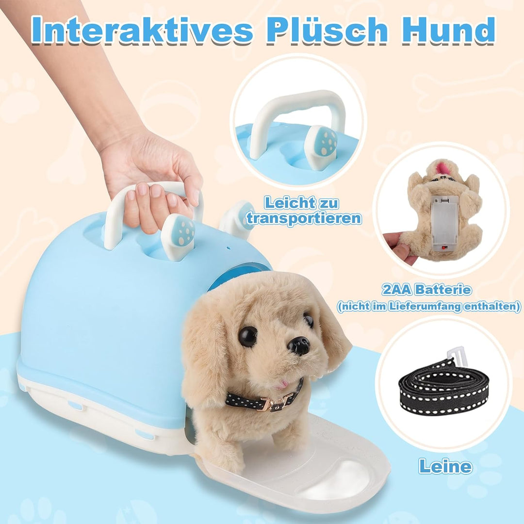 Hund Spielzeug Kinder, 14 PCS Spiel Kuscheltier Hund mit Leine, Interaktives Plüsch Hund der Läuft,
