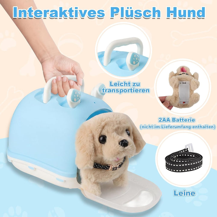 Hund Spielzeug Kinder, 14 PCS Spiel Kuscheltier Hund mit Leine, Interaktives Plüsch Hund der Läuft,