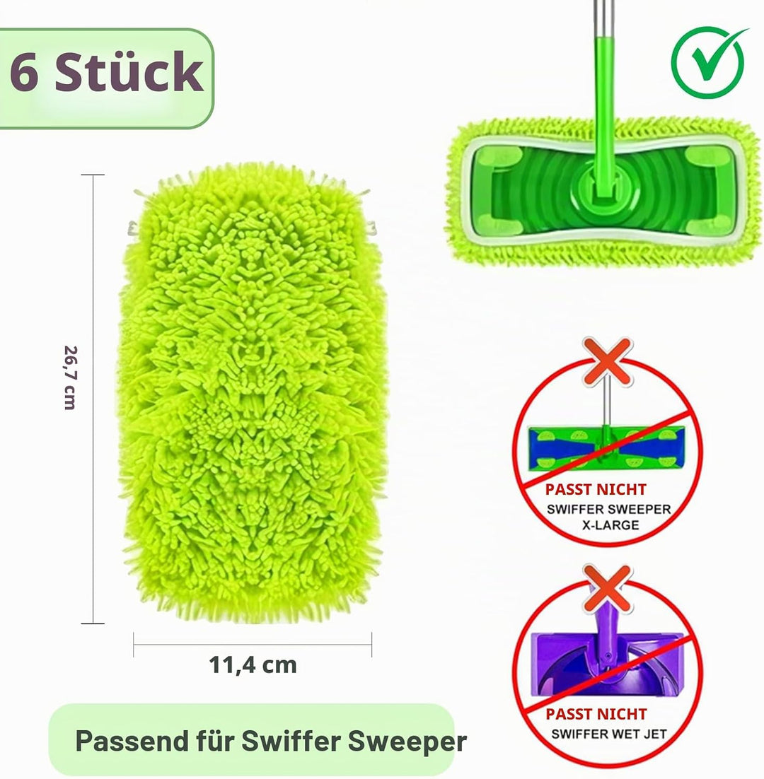 6 Stück für Swiffer Bodentücher Tücher Mikrofaser Set 25,4x11,5cm Wiederverwendbar für Swiffer Sweep