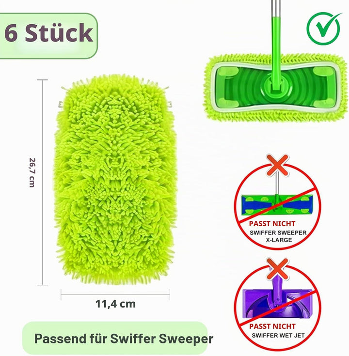 6 Stück für Swiffer Bodentücher Tücher Mikrofaser Set 25,4x11,5cm Wiederverwendbar für Swiffer Sweep