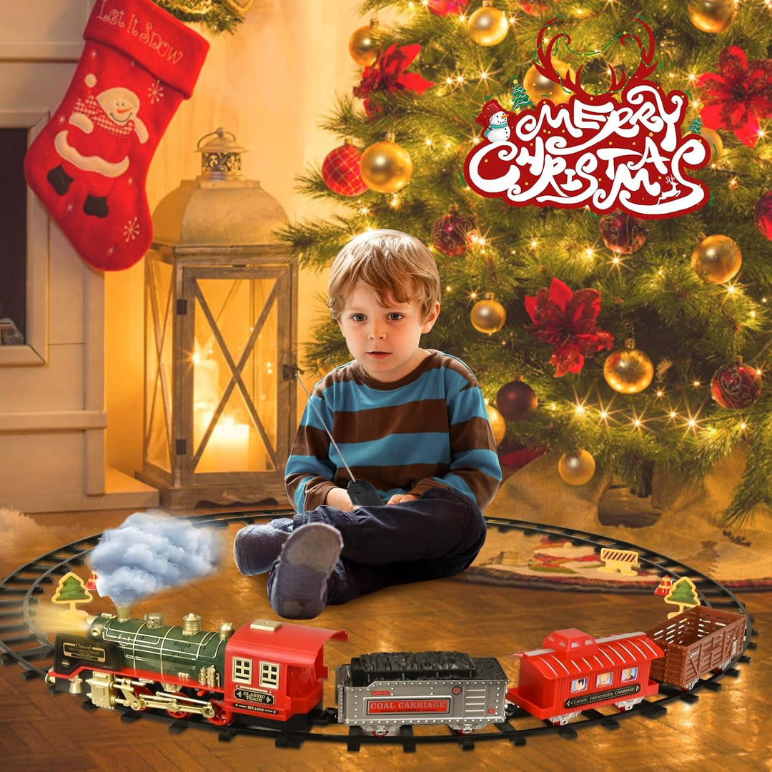 Ulikey Elektrischer Zug für Kinder, Fernbedienung Dampfzug Spielzeug mit Licht und Sound, Weihnachts