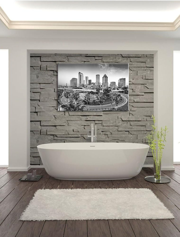 Pixxprint Skyline in den USA Kunst B&W als Leinwandbild/Grösse: 100x70 / Wandbild/Kunstdruck/fertig
