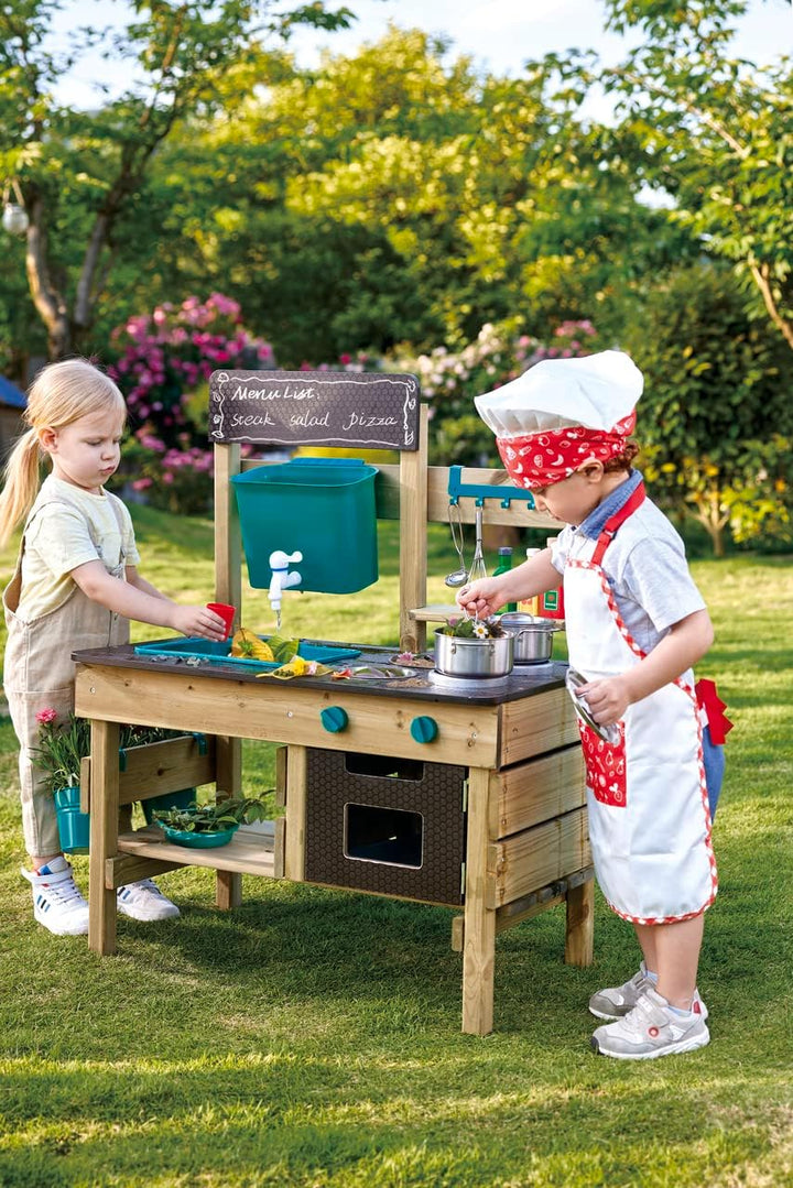 Hape Nature Fun Outdoor Spielküche - mit viel Zubehör aus Holz und pflanzlichem Kunststoff, Matschkü