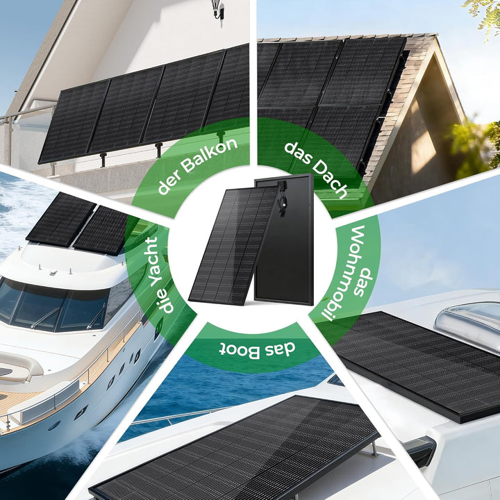 Monokristallines solarpanel flexibel 200W,18V solarmodul mit ETFE schwarzes Rahmen Version (Full Bla