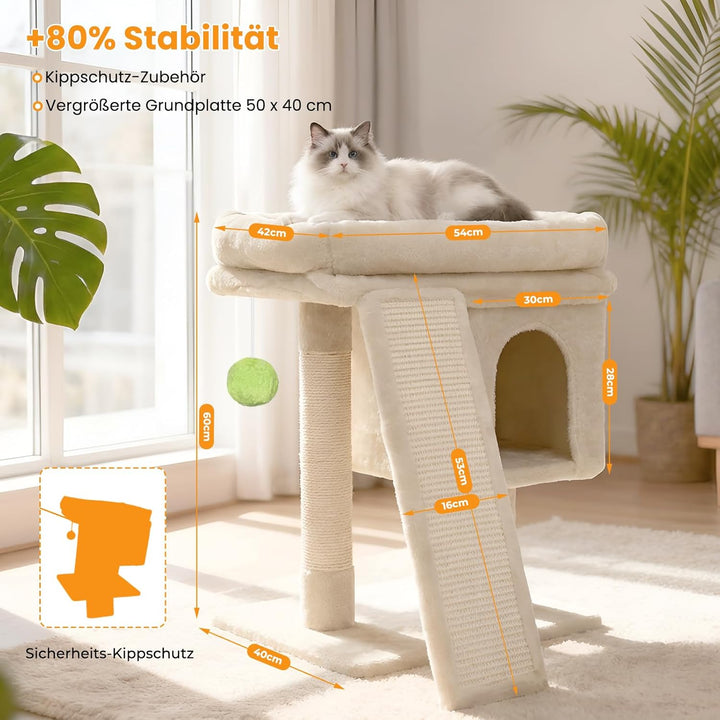 Kratzbaum klein für grosse Katzen XXL - 60cm hoch, Katzenbaum mit extra grosser Plattform (40x50cm)