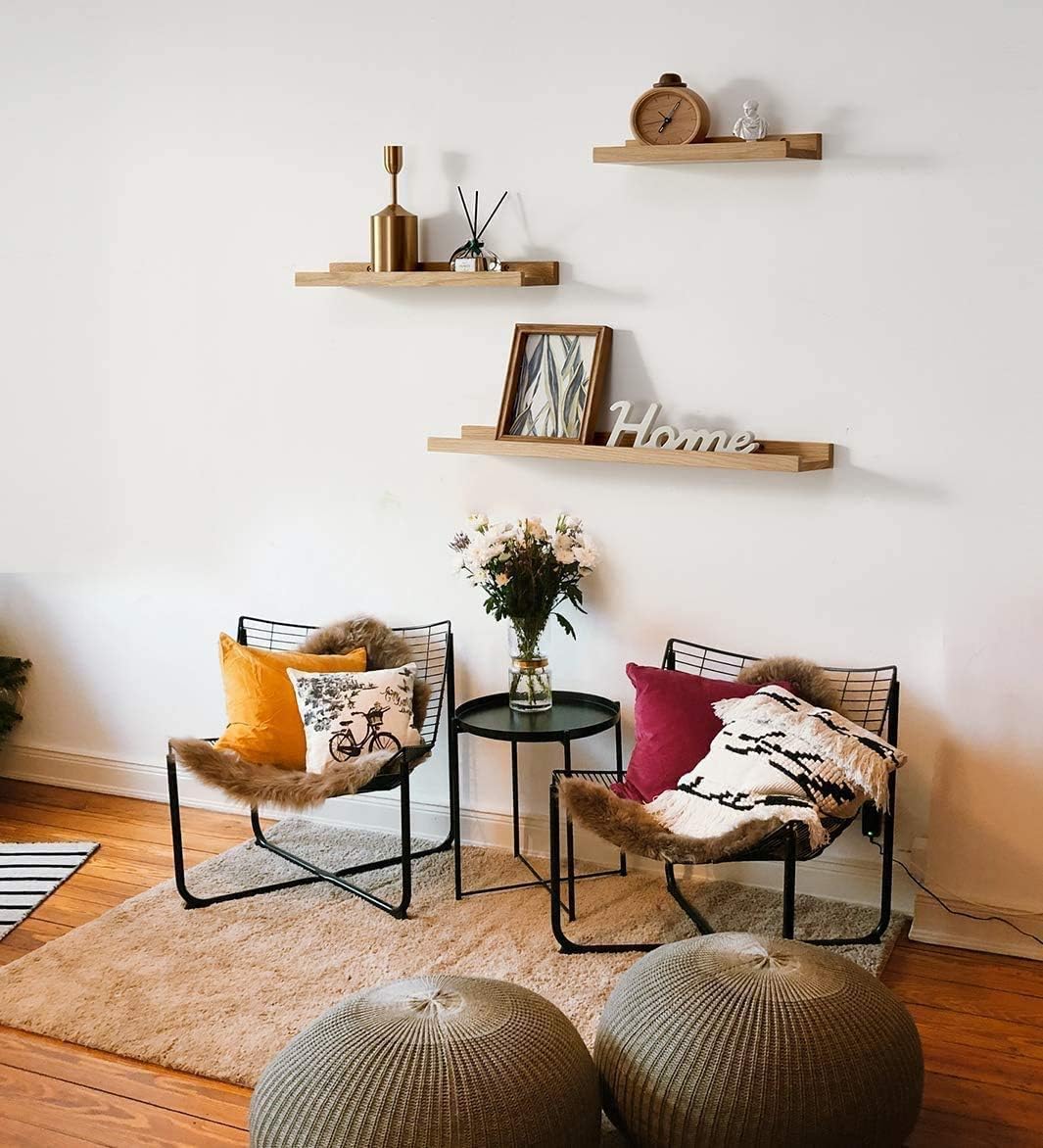 Bilderleiste Holz, 40cm Eiche Wandregal Holz Regal Massiv Schweberegal Wandregal gewürzregal regalbr