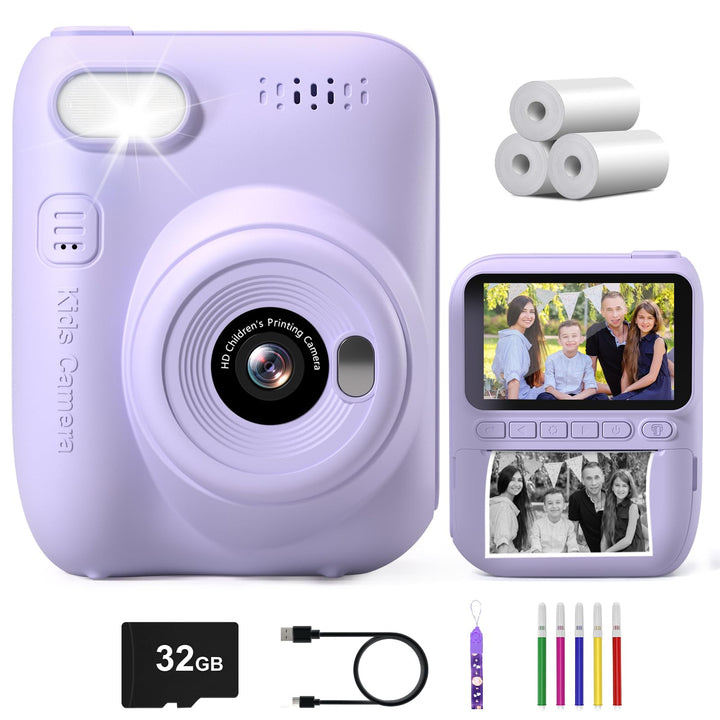 Gofunly Sofortbildkamera Kinder, 3.0 Zoll Bildschirm Kinderkamera Sofortbildkamera mit 32GB Karte &