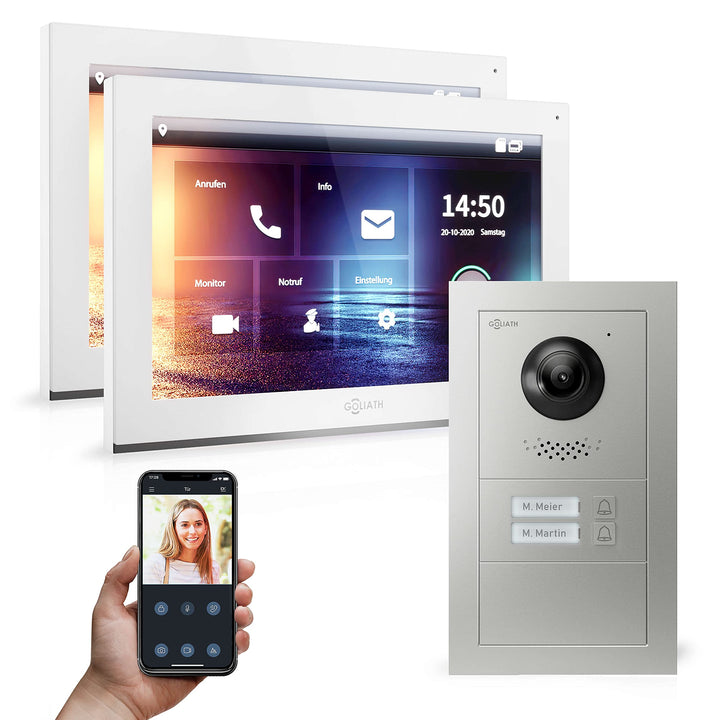Goliath Hybrid | IP | Full-HD Video Türsprechanlage | App | 2-Fam | 2 x Full-Touchscreen 10" | Alumi