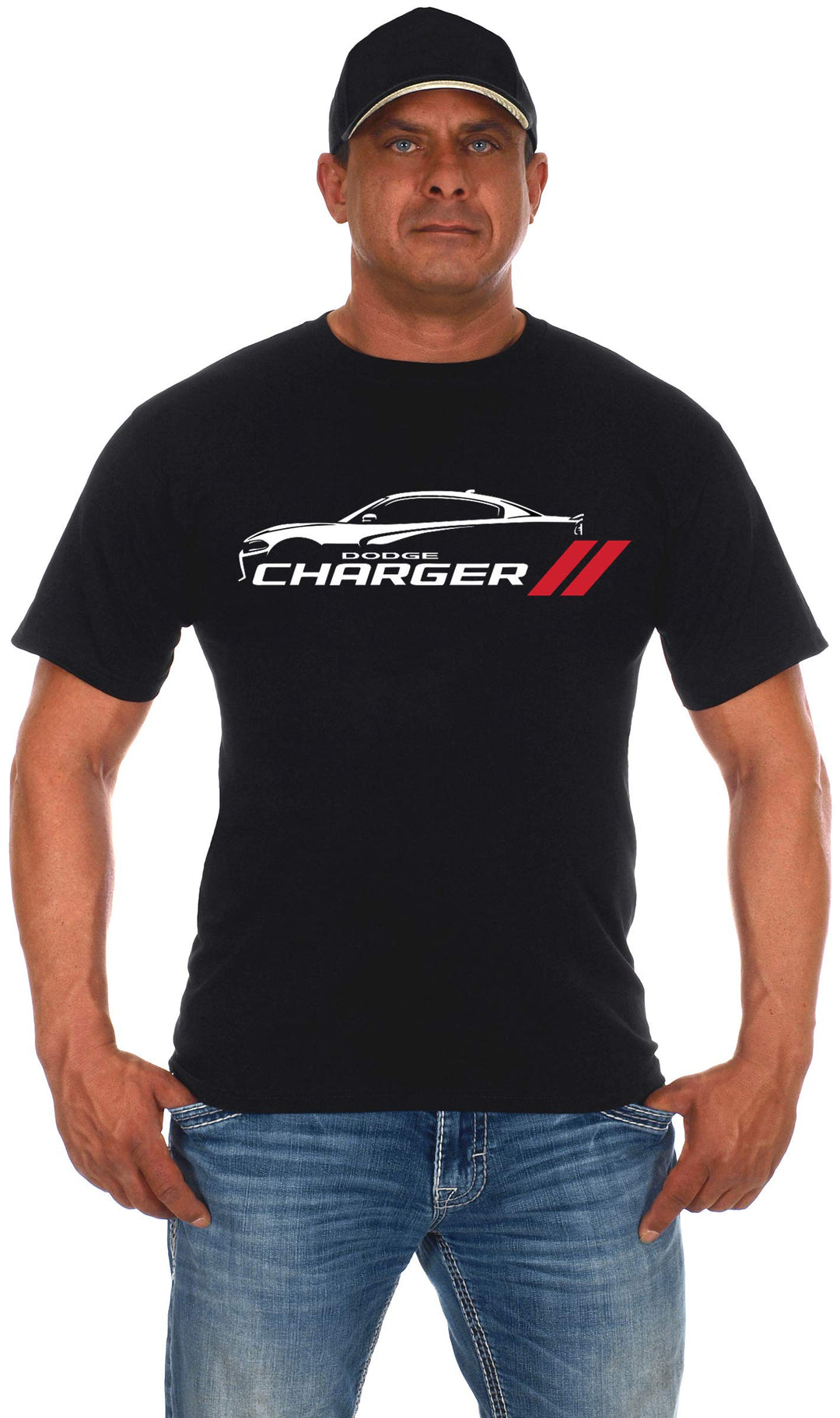 JH DESIGN GROUP Herren T-Shirt Dodge Charger Silhouette, kurzärmlig, Rundhalsausschnitt XL Schwarz,