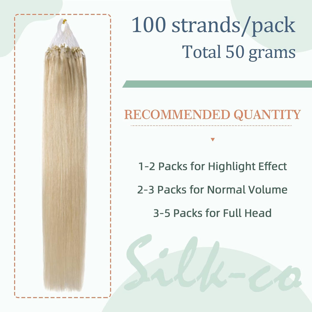 Echthaar Extensions Microring Extensions Echthaar 0,5g/Strähne 100 Strähnen/Packung Weich Haarverlän