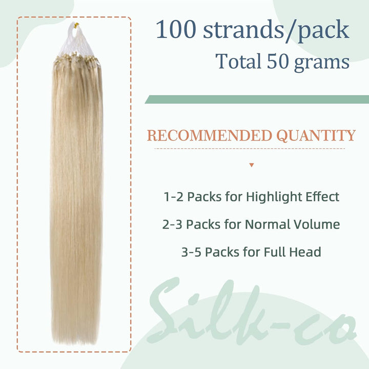 Echthaar Extensions Microring Extensions Echthaar 0,5g/Strähne 100 Strähnen/Packung Weich Haarverlän