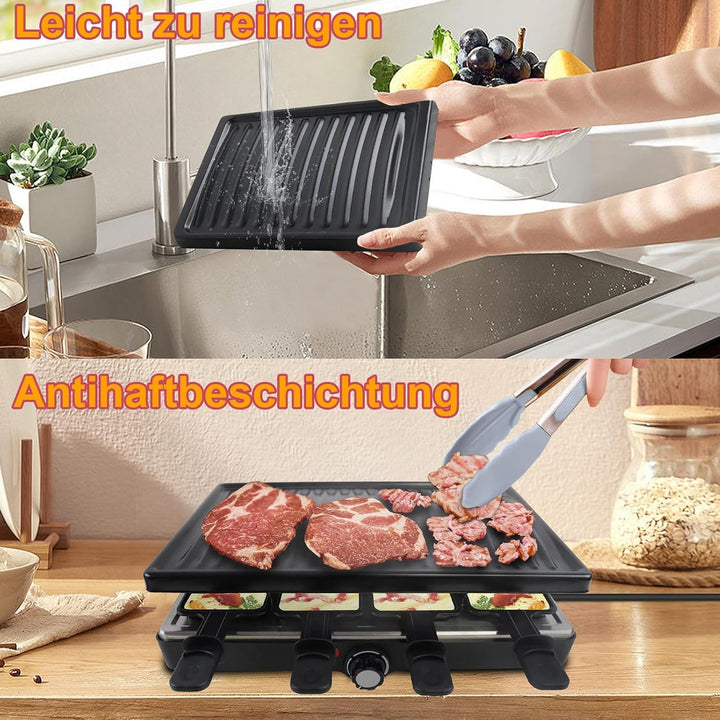 UISEBRT Raclette Grill für 8 Personen,1400W Elektrogrill mit Granitplatte & Grillplatte Antihaftbesc