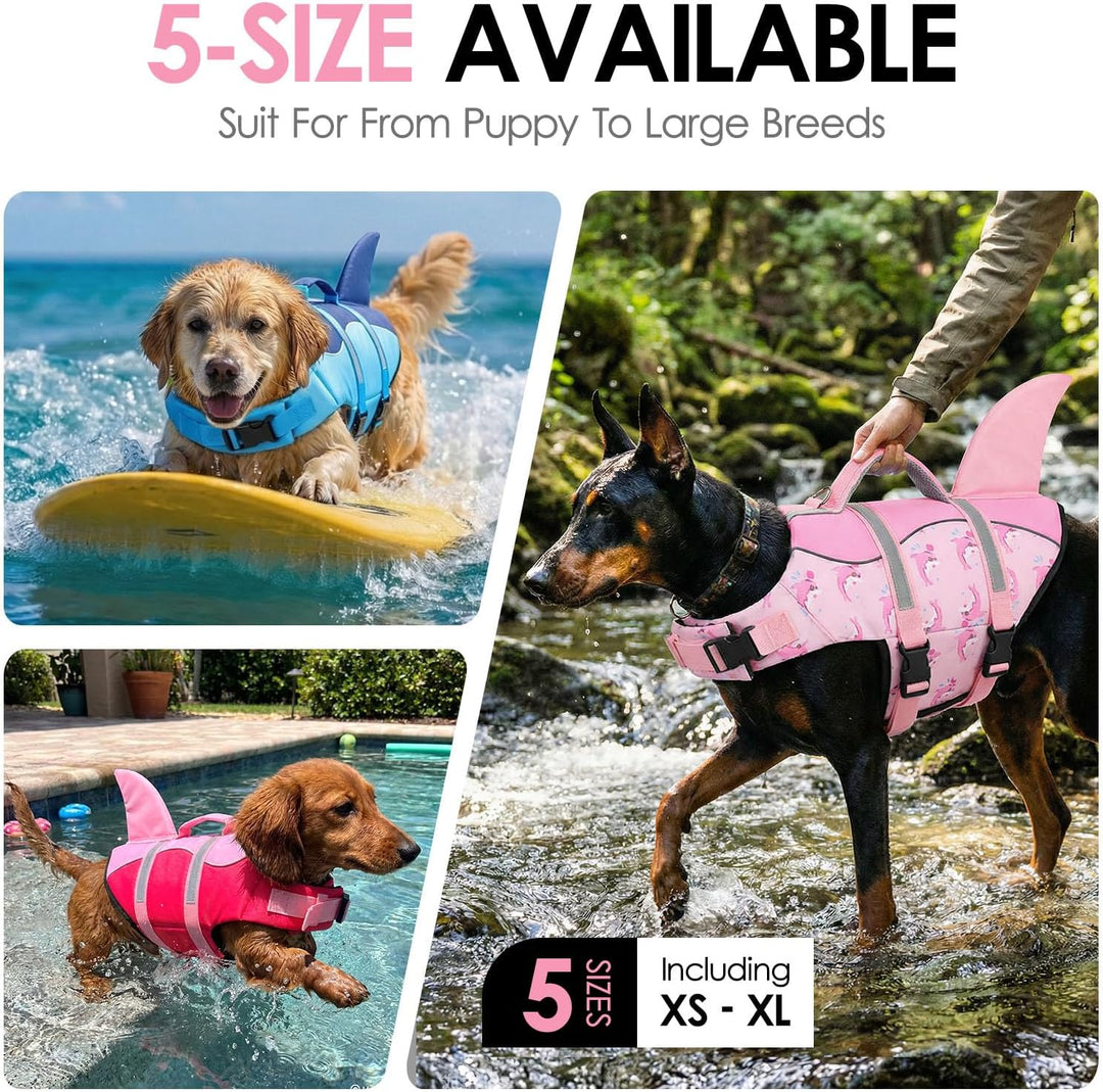AOFITEE Schwimmweste Hund Mittel, Hoher Auftrieb Hundeschwimmweste Hai, Verstellbar & Ripstop Rettun