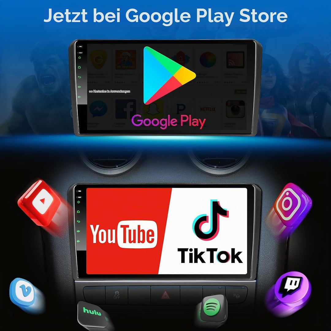 Android Autoradio mit Navi Bildschirm Carplay Android Auto für Audi A3 S3 RS3 2003-2012,9 Zoll 4GB+6
