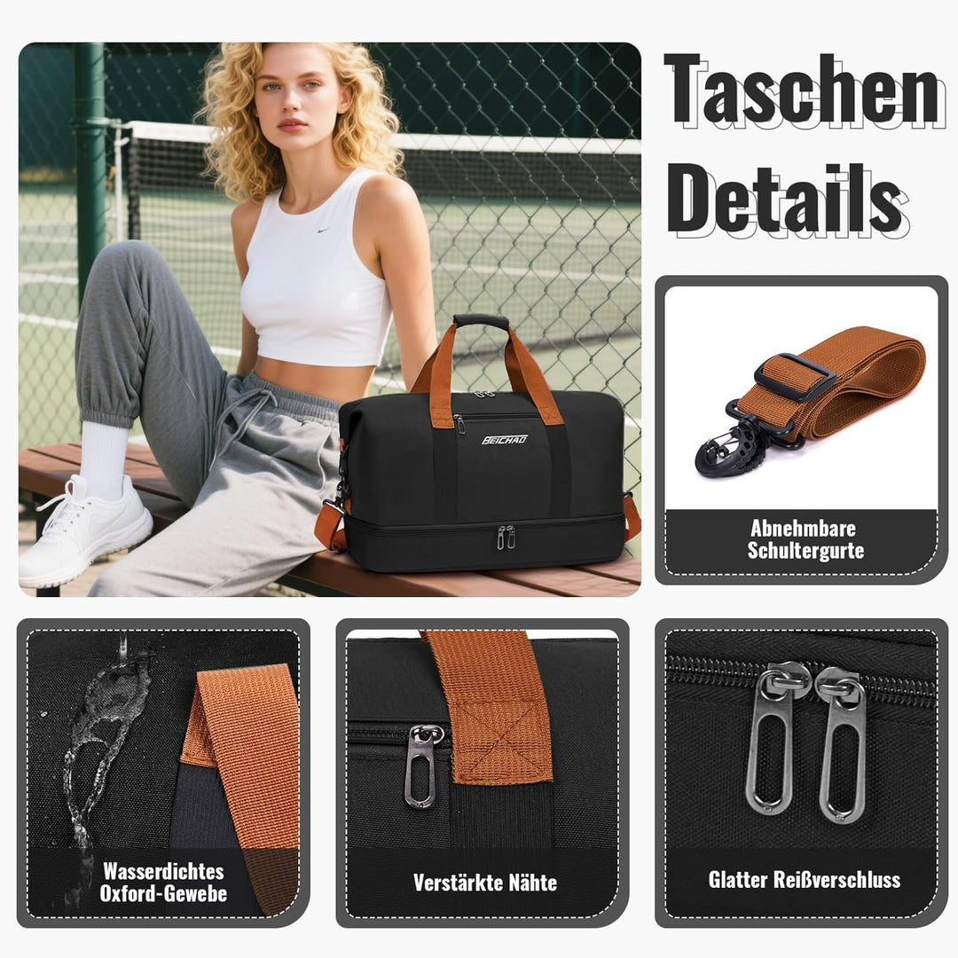 Sporttasche Damen Reisetasche Herren, Sporttaschen mit Schuhfach & Nassfach, Large Capacity Travel B
