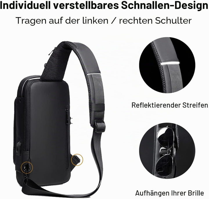 FANDARE Brusttasche Sling Bag Geschäft Schultertasche mit USB-Ladeanschluss Passwortschutz Crossbody