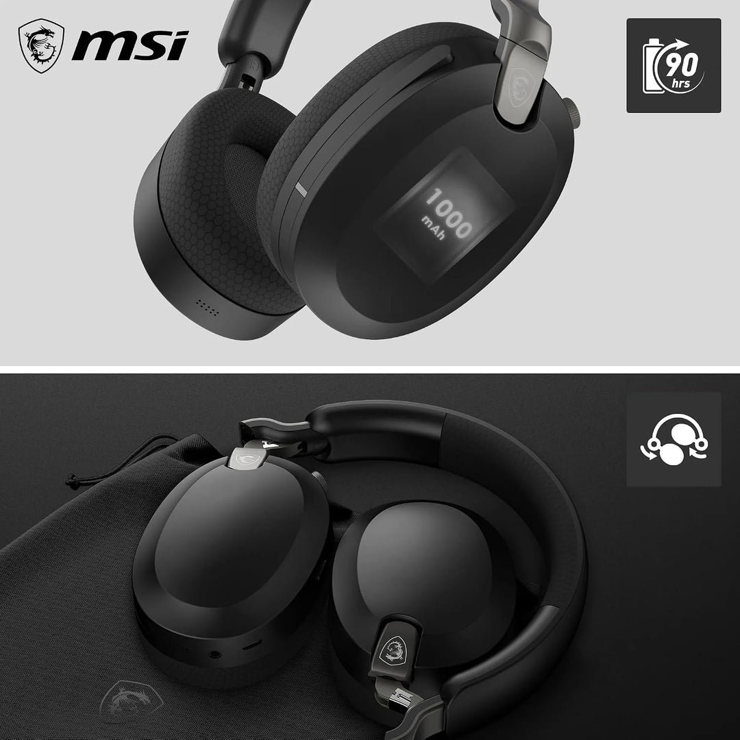 MSI Maestro 500 Wireless Black Headset, aktive Geräuschunterdrückung, Transparenzmodus, 2,4 GHz, Blu