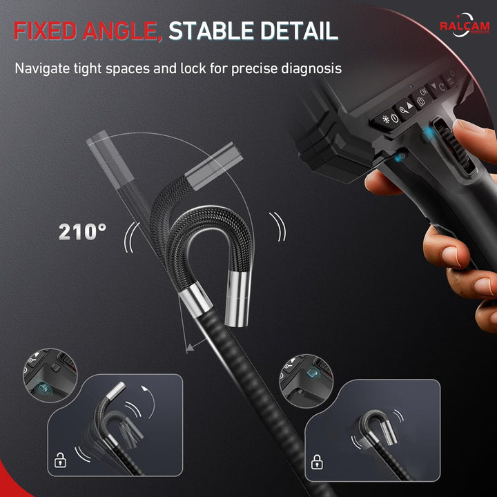 Ralcam Endoskopkamera mit Licht, Endoscope Camera mit 210° beweglichem Kopf, 6.2mm Sonde, 5" HD Bild