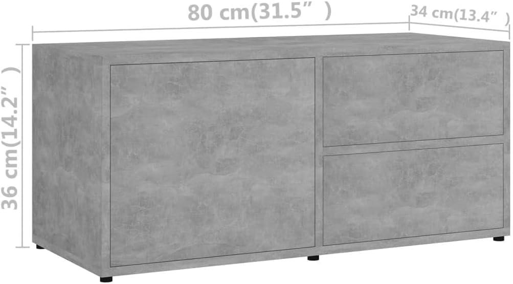 homiuse TV Board Betongrau 80x34x36 cm Holzwerkstoff Fernsehschrank Fernsehtisch TV Lowboard TV Komm